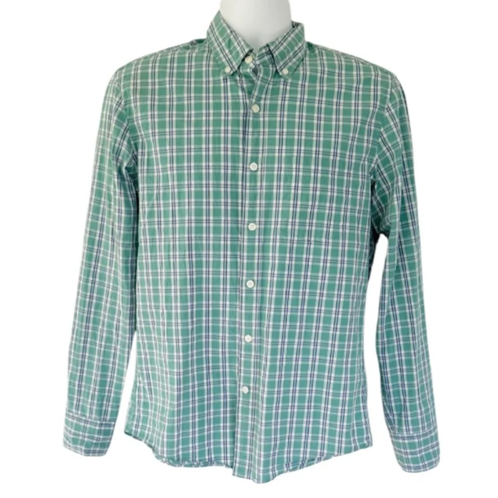 J. Crew mint green plaid flex washed slim fit button down dress shirt medium
